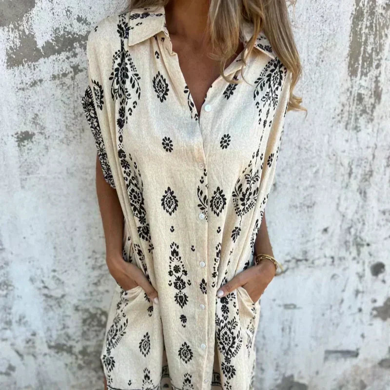 Marjorie - Weites Kleid Mit Print, Kurzen Ärmeln Und Taschen