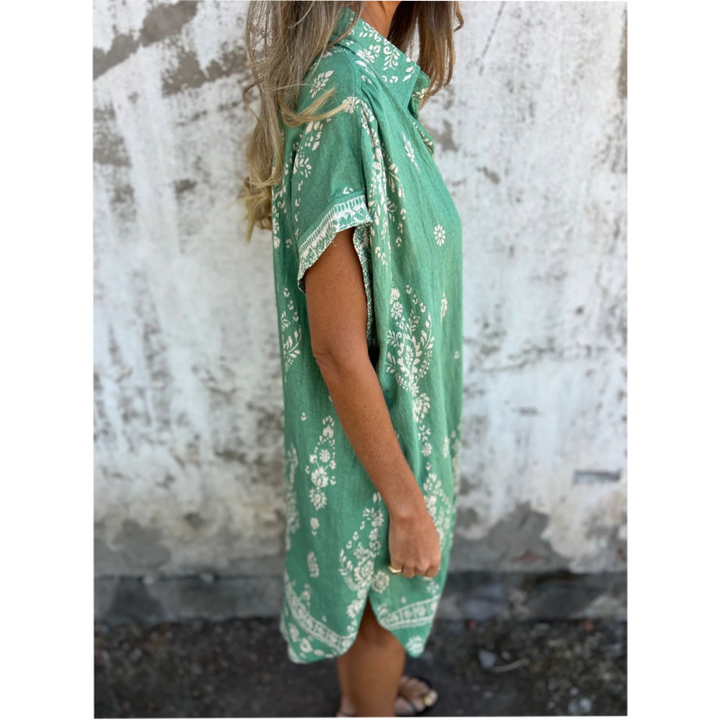 Marjorie - Weites Kleid Mit Print, Kurzen Ärmeln Und Taschen