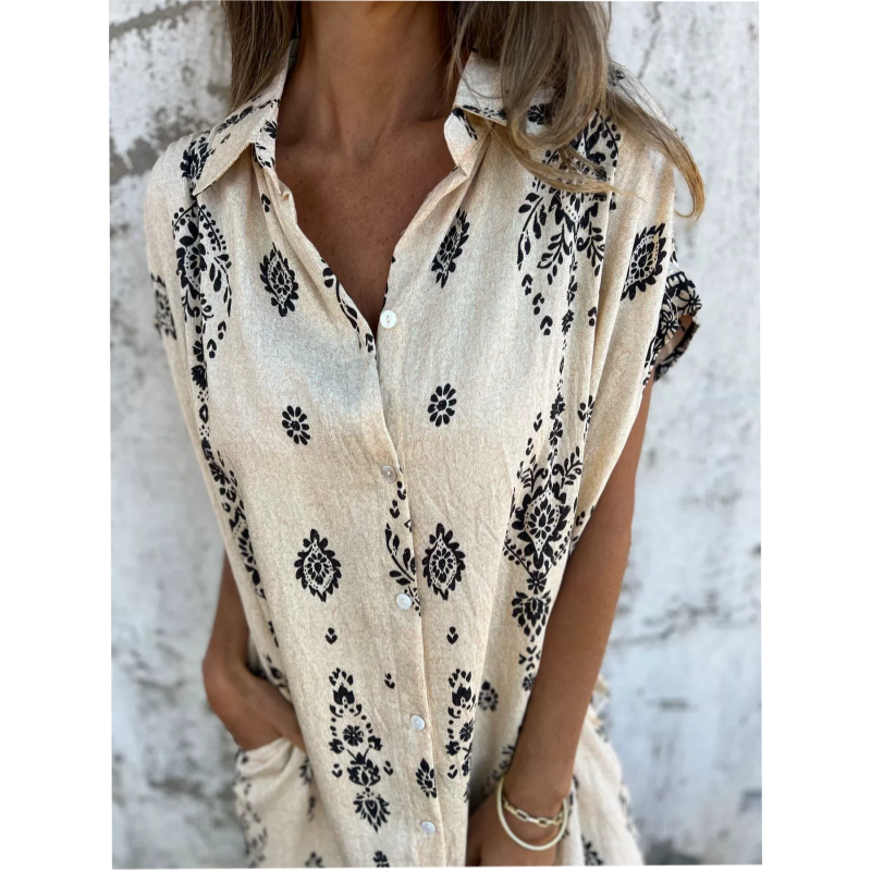 Marjorie - Weites Kleid Mit Print, Kurzen Ärmeln Und Taschen