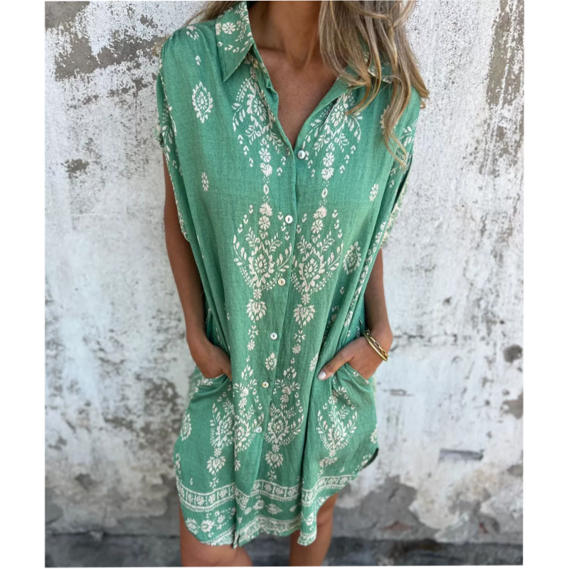 Marjorie - Weites Kleid Mit Print, Kurzen Ärmeln Und Taschen