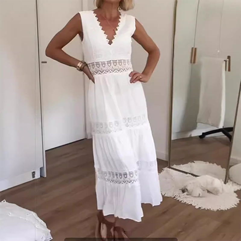 Melyssa – Maxikleid mit V-Ausschnitt und Geschnürtem Rücken
