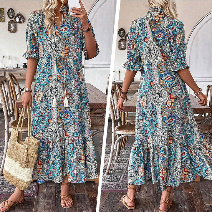 Aniy – Sommerkleid mit Blumenmuster und V-Ausschnitt