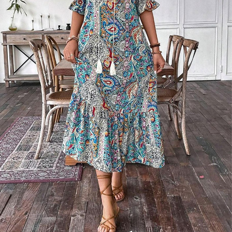 Aniy – Sommerkleid mit Blumenmuster und V-Ausschnitt