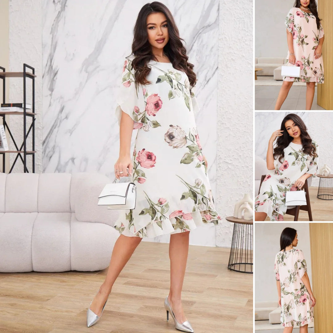 Merita – Modisches Chiffon Kleid Mit Blütenblättern