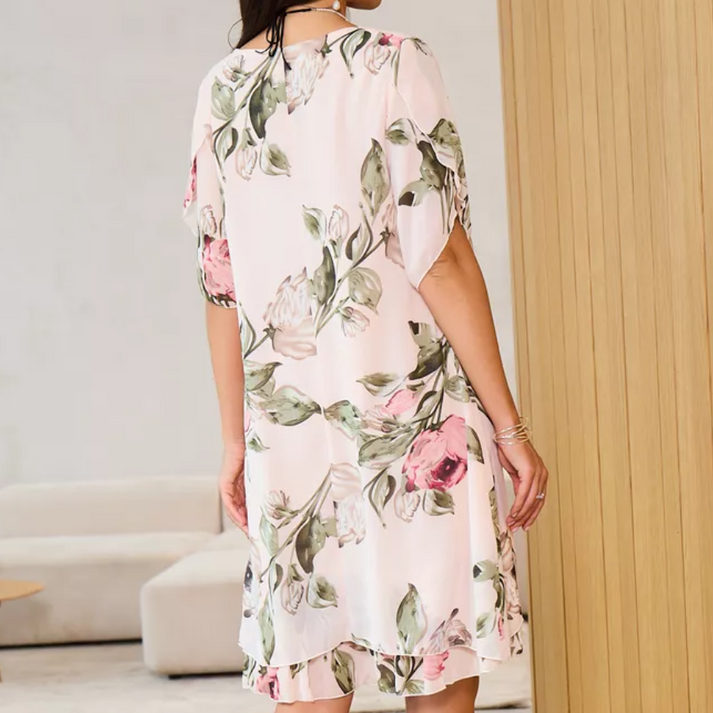 Merita – Modisches Chiffon Kleid Mit Blütenblättern