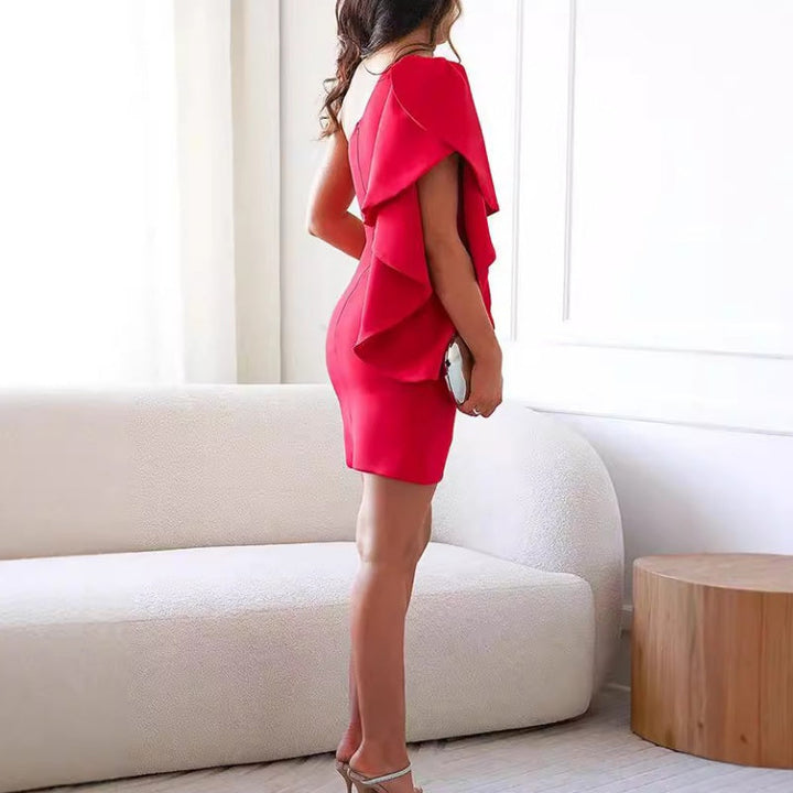 Leah - Damen-Cocktailkleid Mit Einer Schulter Und Rüschenärmeln