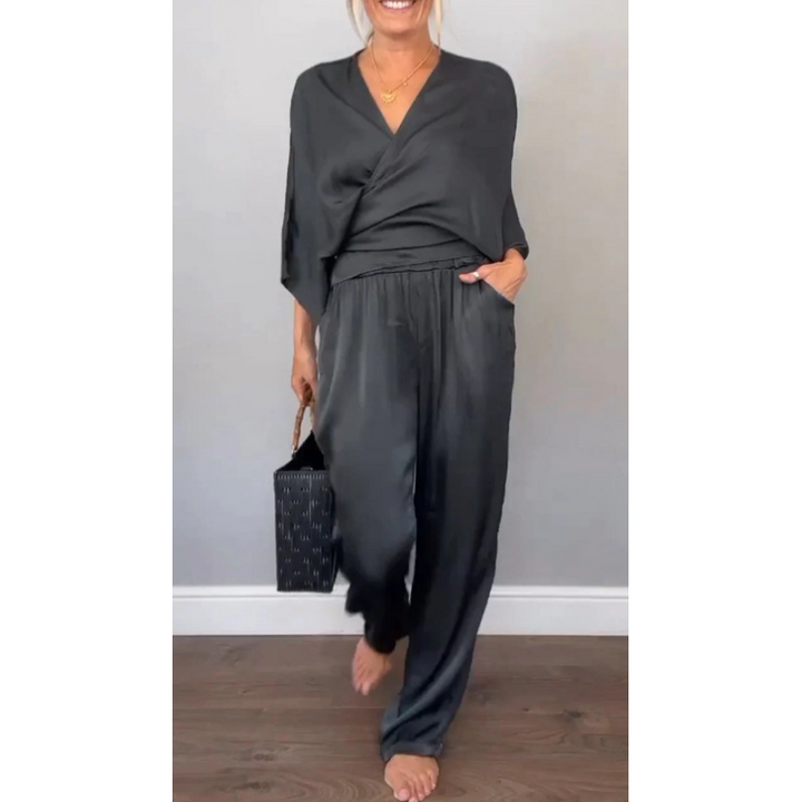 Samira - Top mit V-Ausschnitt Und Hose Aus Merzerisierter Baumwolle