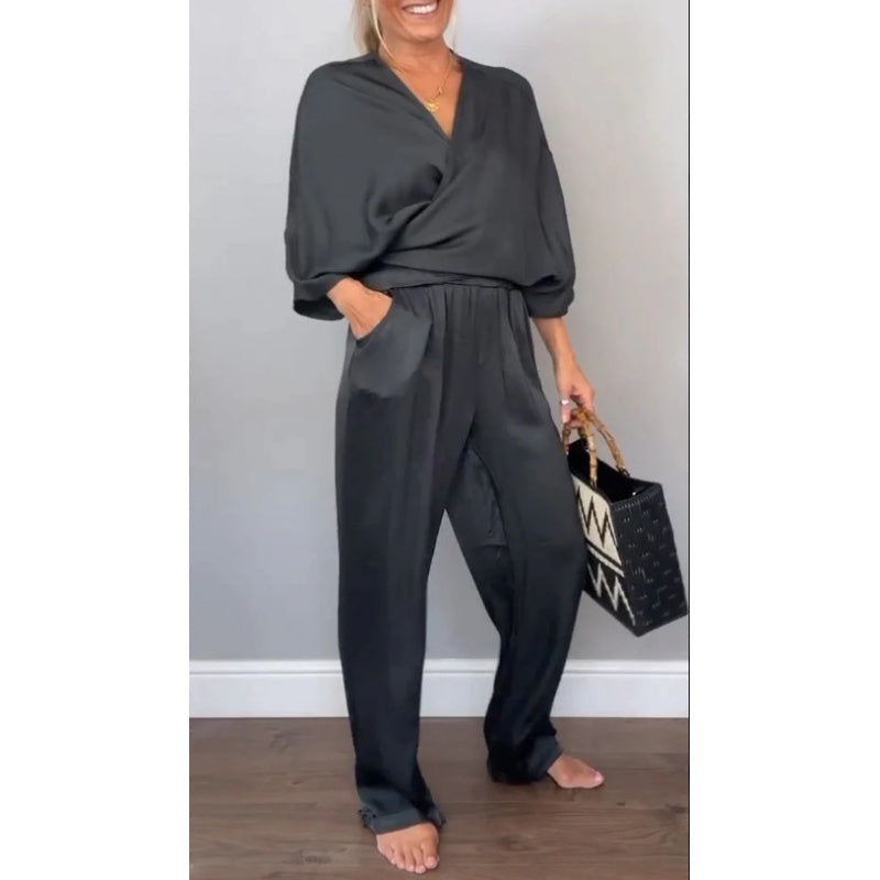 Samira - Top mit V-Ausschnitt Und Hose Aus Merzerisierter Baumwolle