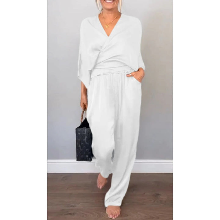 Samira - Top mit V-Ausschnitt Und Hose Aus Merzerisierter Baumwolle