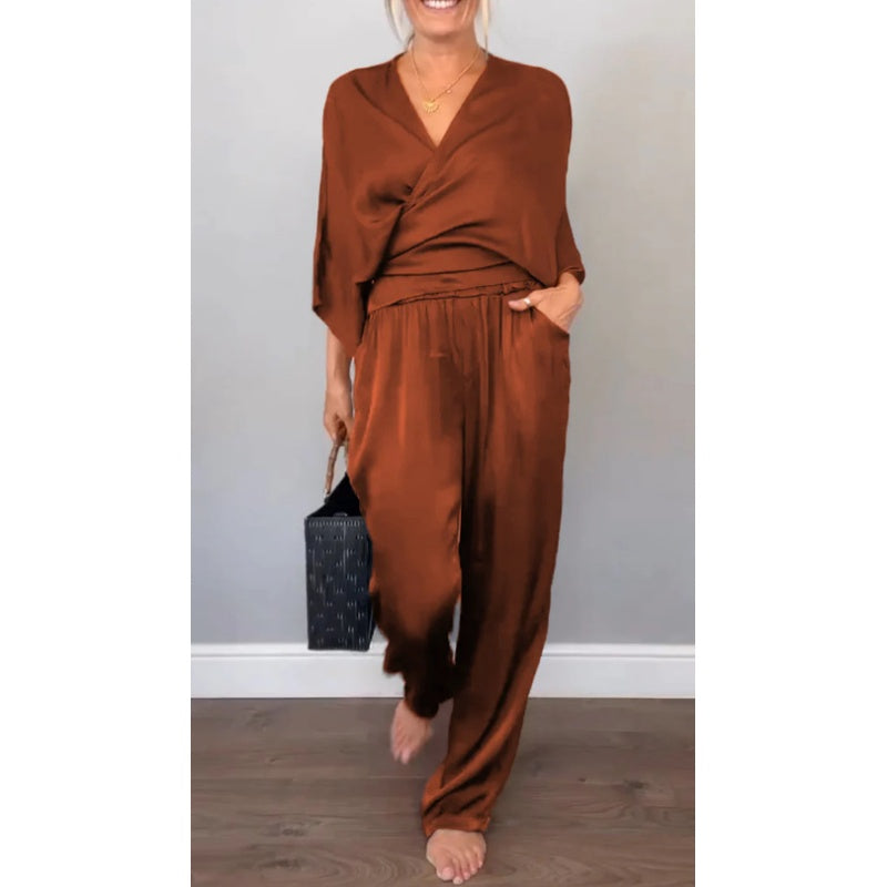 Samira - Top mit V-Ausschnitt Und Hose Aus Merzerisierter Baumwolle