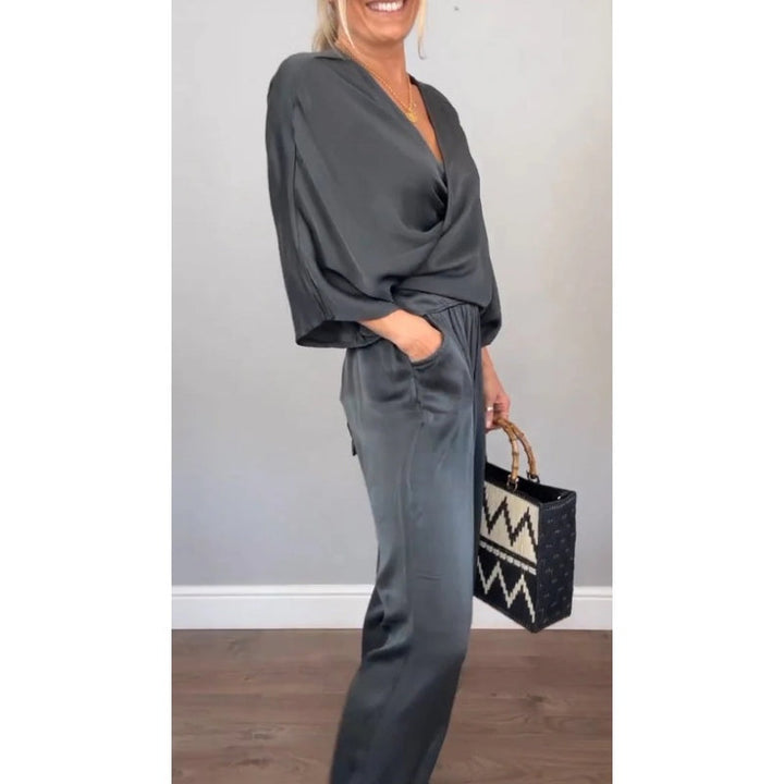 Samira - Top mit V-Ausschnitt Und Hose Aus Merzerisierter Baumwolle