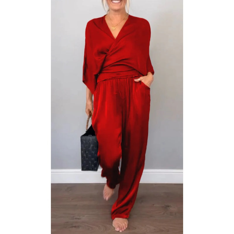 Samira - Top mit V-Ausschnitt Und Hose Aus Merzerisierter Baumwolle