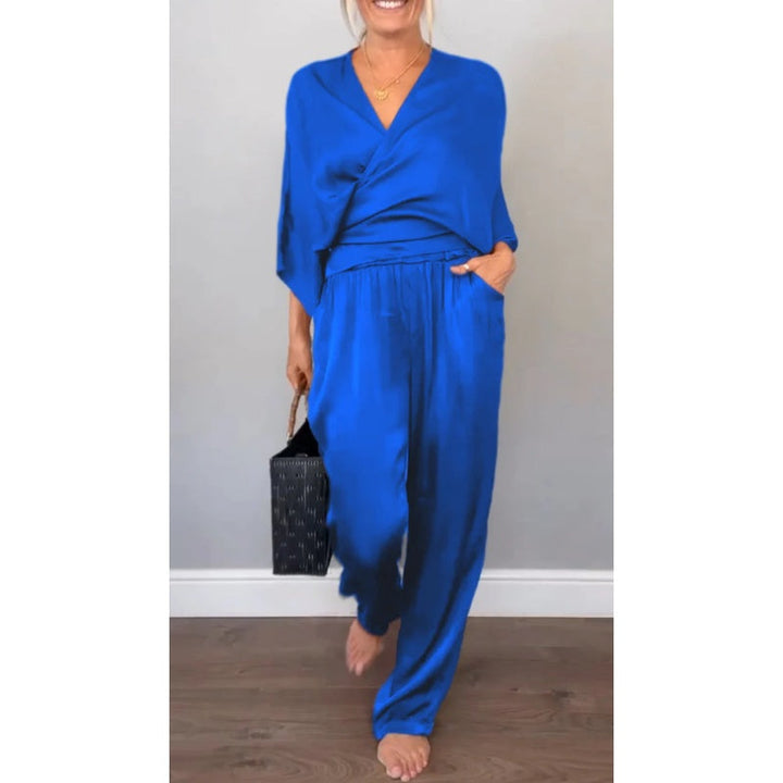 Samira - Top mit V-Ausschnitt Und Hose Aus Merzerisierter Baumwolle