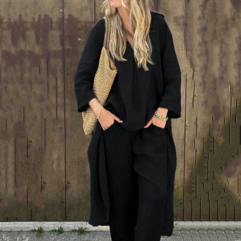 Abby - 2-teiliges Set Mit Losen Taschen Und V-Ausschnitt