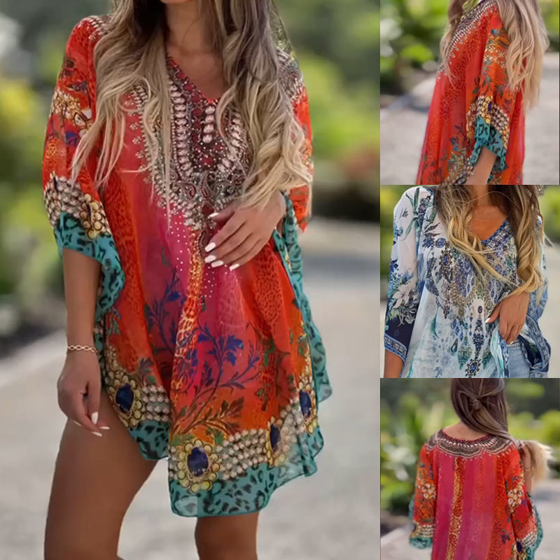 Joleena – Lockeres Kleid Mit V-Ausschnitt Und Asymmetrischem Schnitt