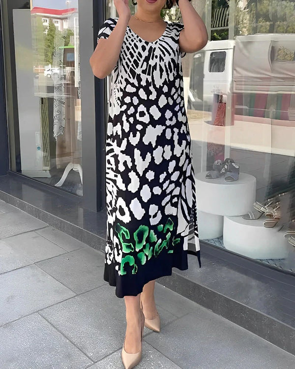 Aliki – Lässiges Bedrucktes Kleid Mit Kurzen Ärmeln