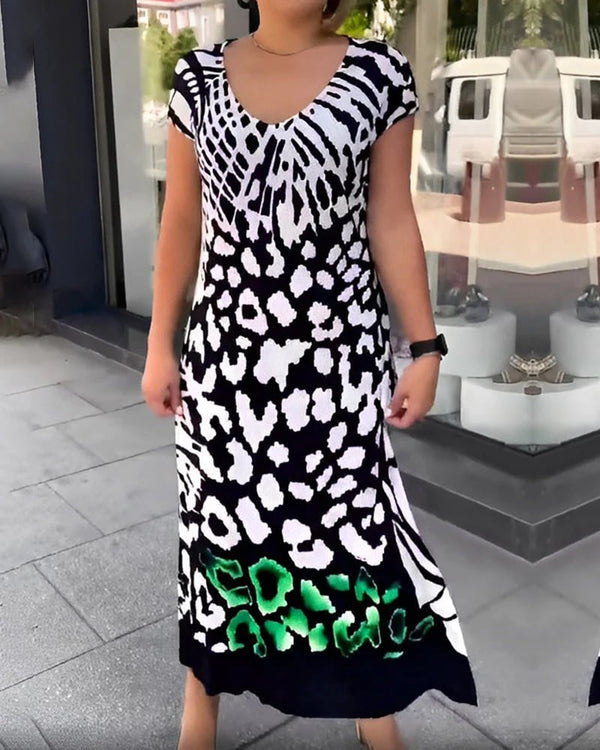 Aliki – Lässiges Bedrucktes Kleid Mit Kurzen Ärmeln