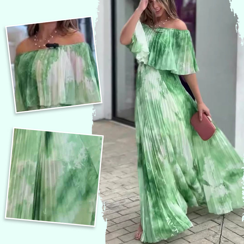 Vinelia – Bedrucktes Kleid mit Plisseefalten und Schulterfreiem