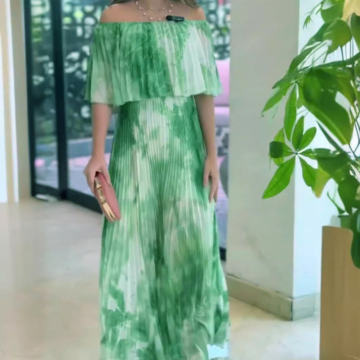 Vinelia – Bedrucktes Kleid mit Plisseefalten und Schulterfreiem