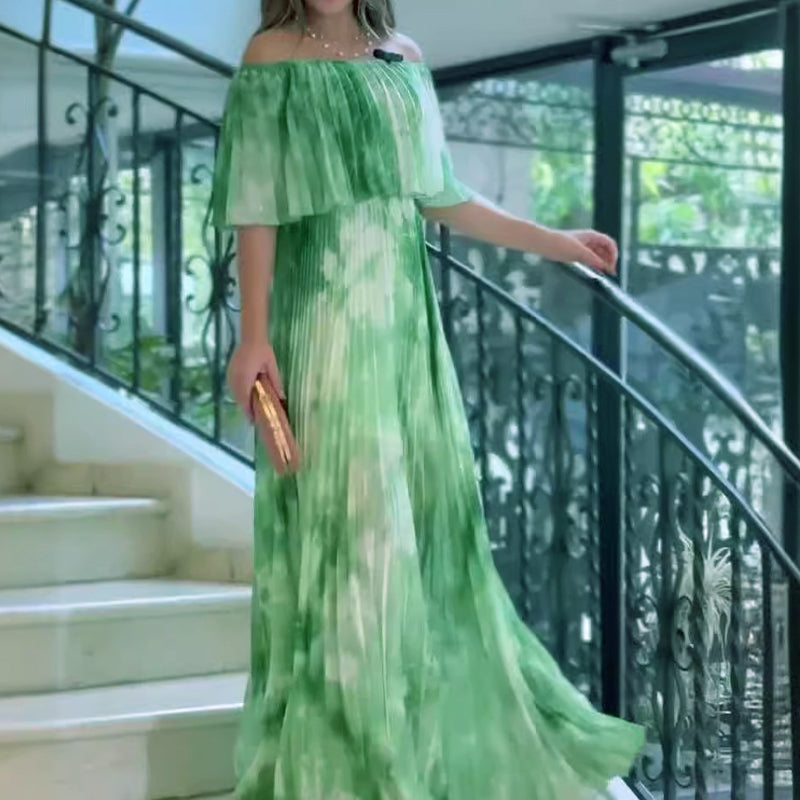 Vinelia – Bedrucktes Kleid mit Plisseefalten und Schulterfreiem
