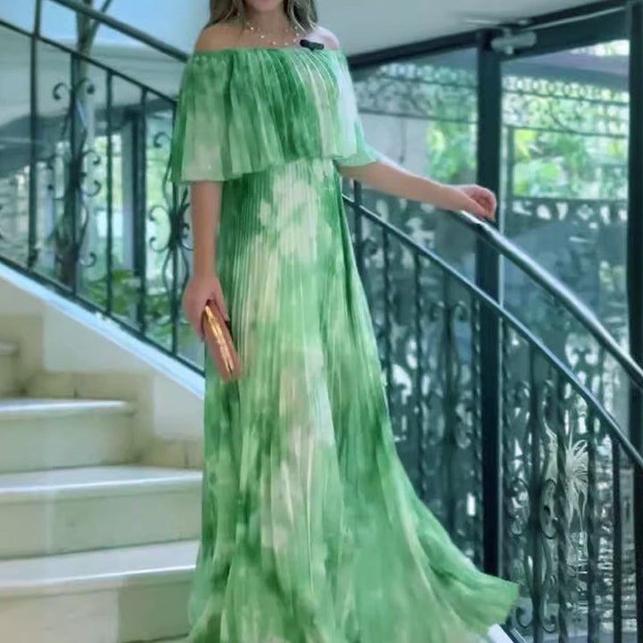 Vinelia – Bedrucktes Kleid mit Plisseefalten und Schulterfreiem