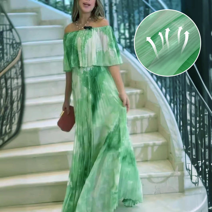 Vinelia – Bedrucktes Kleid mit Plisseefalten und Schulterfreiem
