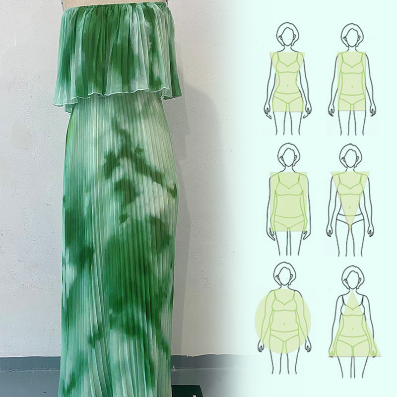 Vinelia – Bedrucktes Kleid mit Plisseefalten und Schulterfreiem