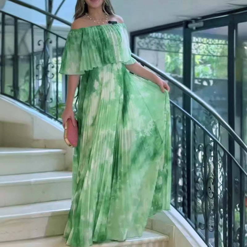 Vinelia – Bedrucktes Kleid mit Plisseefalten und Schulterfreiem
