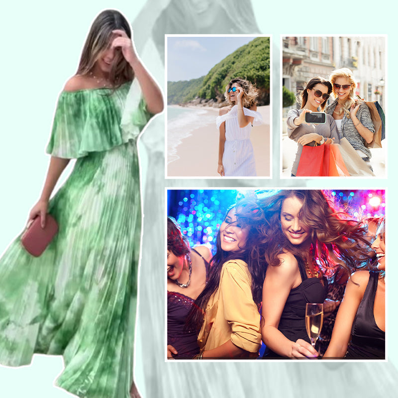 Vinelia – Bedrucktes Kleid mit Plisseefalten und Schulterfreiem