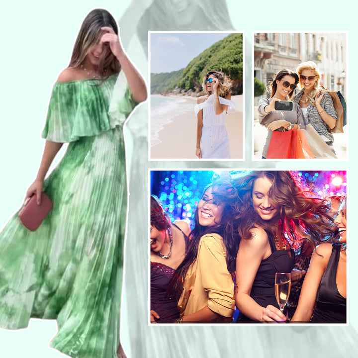 Vinelia – Bedrucktes Kleid mit Plisseefalten und Schulterfreiem