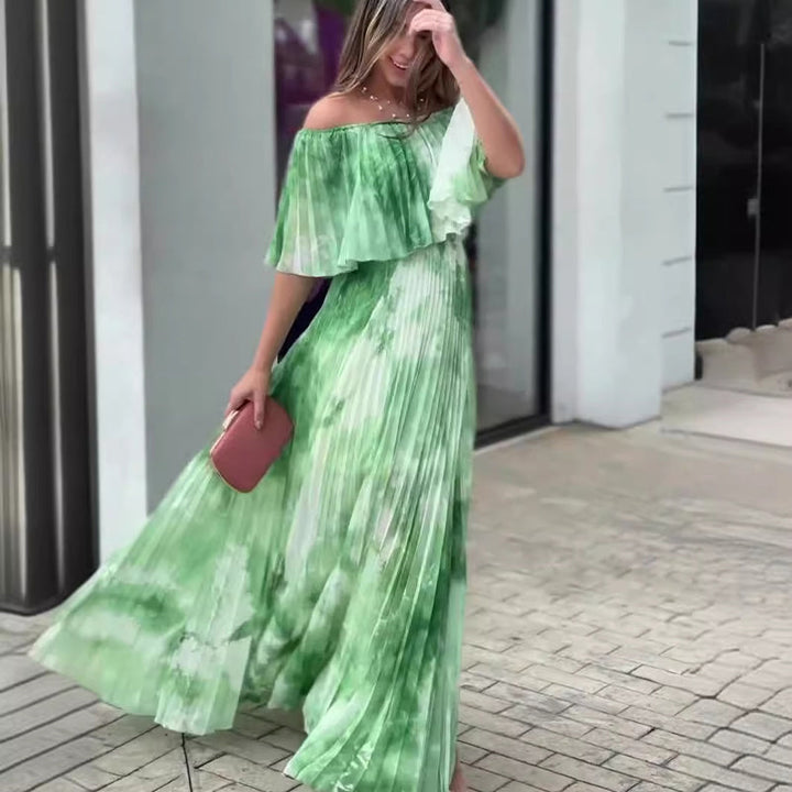 Vinelia – Bedrucktes Kleid mit Plisseefalten und Schulterfreiem