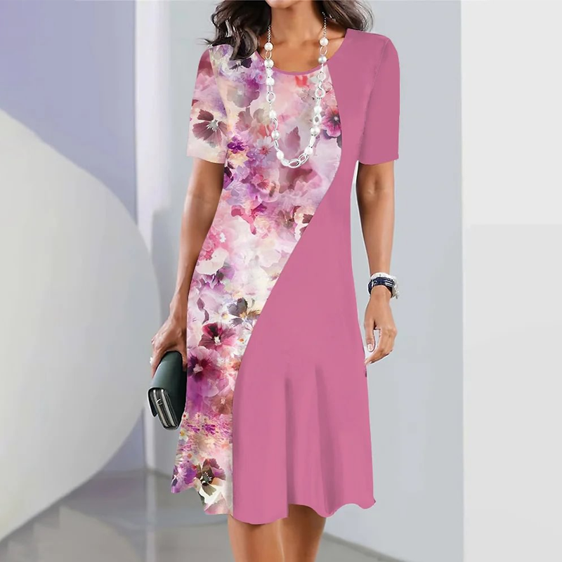 Ursulla - Elegantes Kleid Mit Rundhalsausschnitt Und Blumenmuster