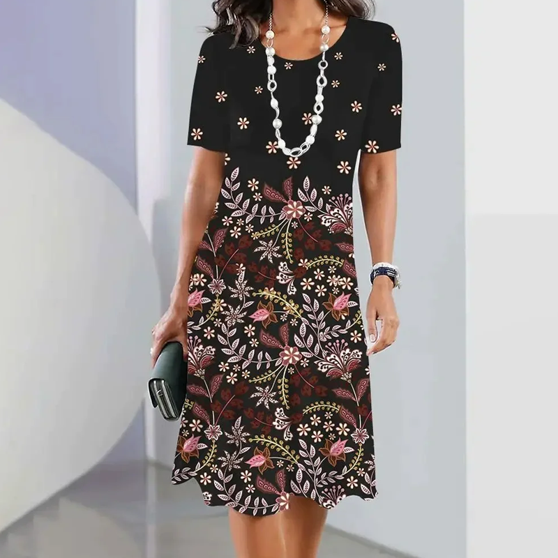 Ursulla - Elegantes Kleid Mit Rundhalsausschnitt Und Blumenmuster