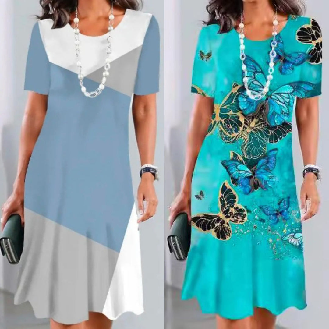 Lourah – Bedrucktes Midikleid Mit Falten