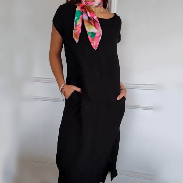 Erietta – Leinen Kleid Mit Rundhalsausschnitt Und Lockerer Passform