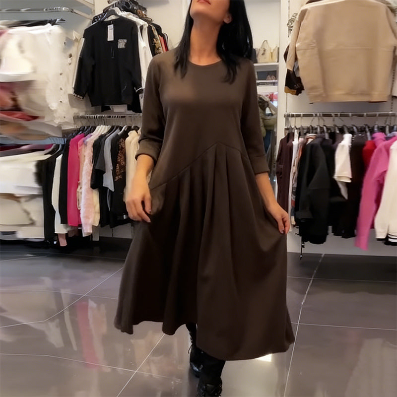 Jorjia – Lässiges Langes Kleid mit Rundhalsausschnitt