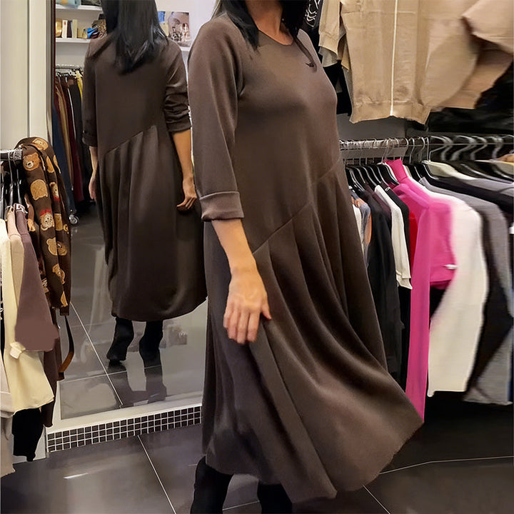 Jorjia – Lässiges Langes Kleid mit Rundhalsausschnitt