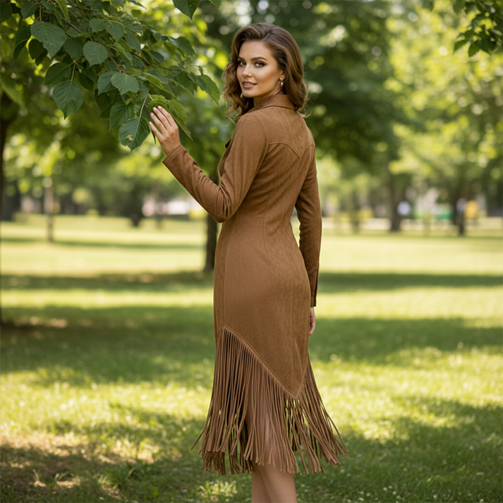 Alira – Midi-kleid MIT Kragen, Fransen Und Reißverschluss Vorne
