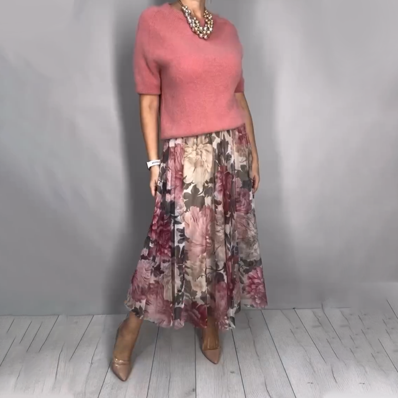 Nirosha - Elegantes Oberteil Mit Blumenmuster Und Midirock
