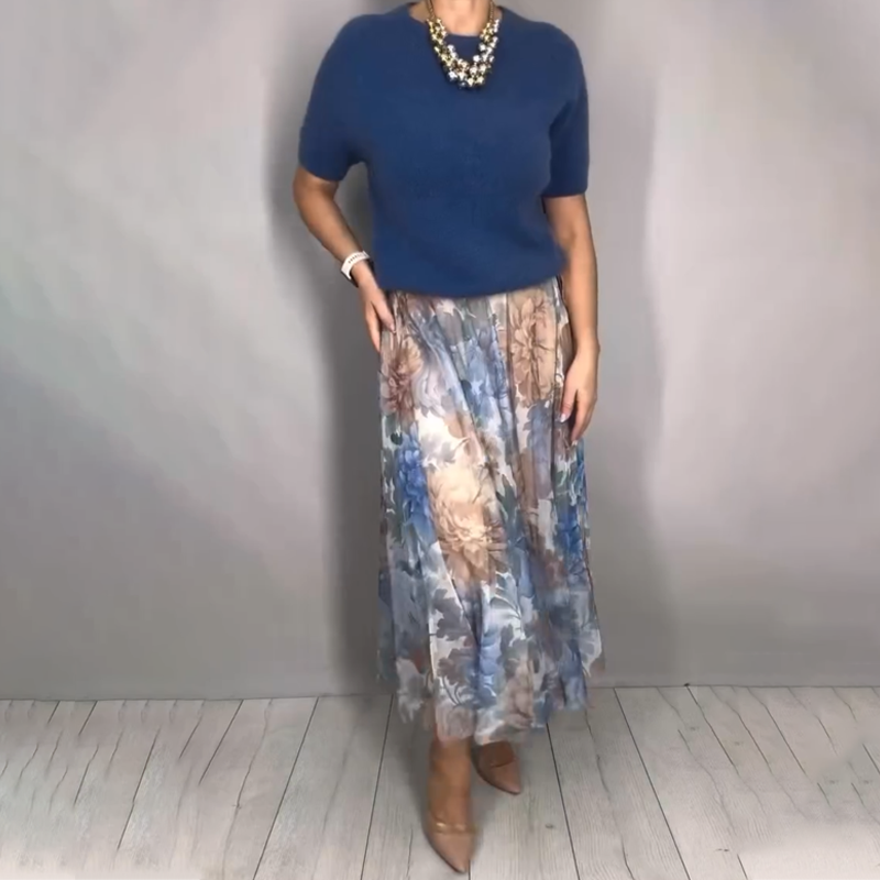 Nirosha - Elegantes Oberteil Mit Blumenmuster Und Midirock