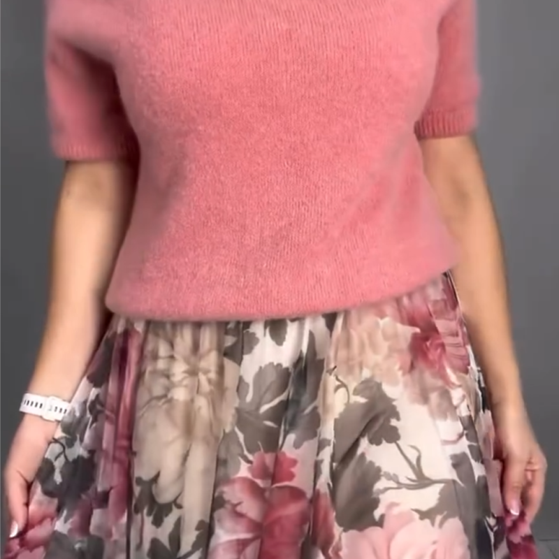 Nirosha - Elegantes Oberteil Mit Blumenmuster Und Midirock