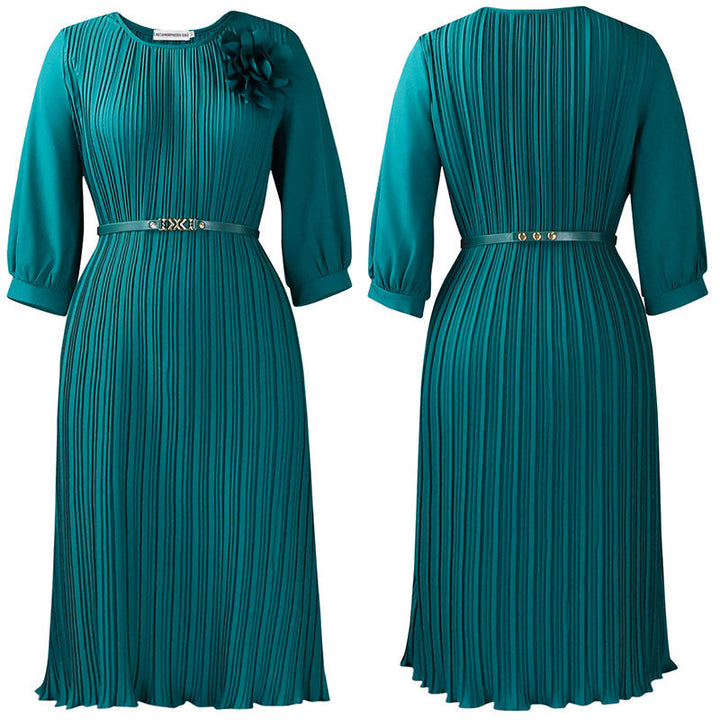 Ingeborga – Plissee Midikleid Mit 3/4-Ärmeln Und Gürtel