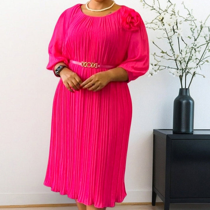 Ingeborga – Plissee Midikleid Mit 3/4-Ärmeln Und Gürtel