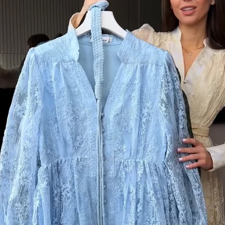 Roslyn - Maxikleid Mit Stickerei Und Langen Ballonärmeln