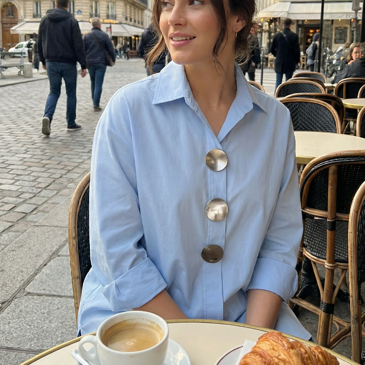 Cvijeta – Übergroß Bluse Mit Großen Metallknöpfen
