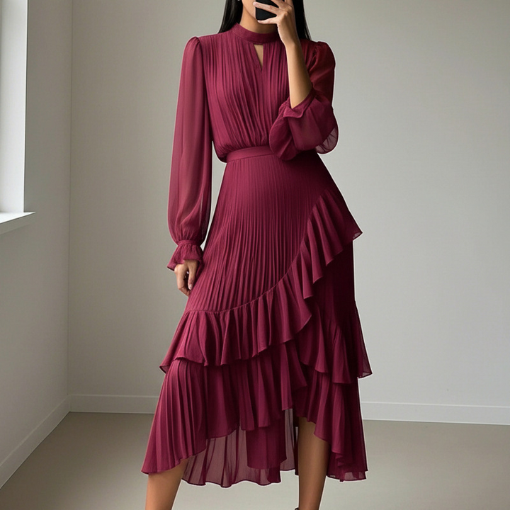 Daryna – Plissiertes Midikleid Mit Schlüssellochausschnitt