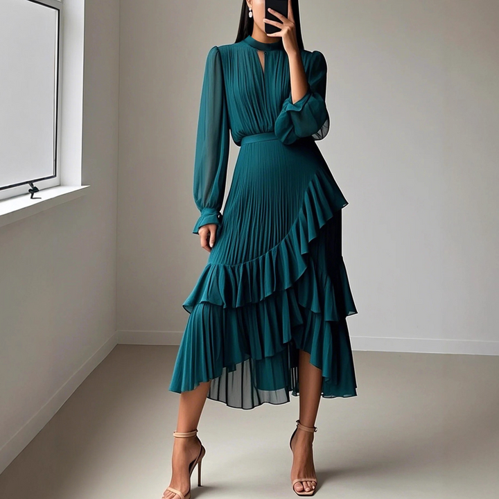 Daryna – Plissiertes Midikleid Mit Schlüssellochausschnitt