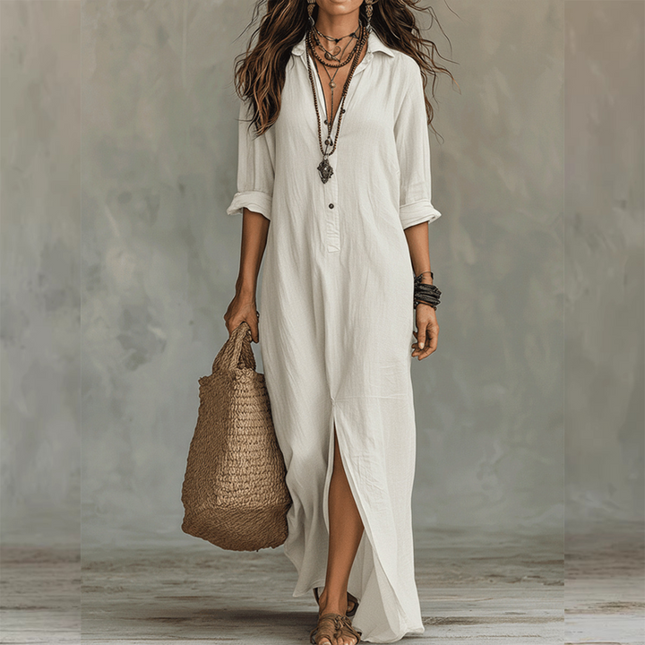 Nilza – Locker Sitzendes Maxi Kleid Mit Schlitz Vorne