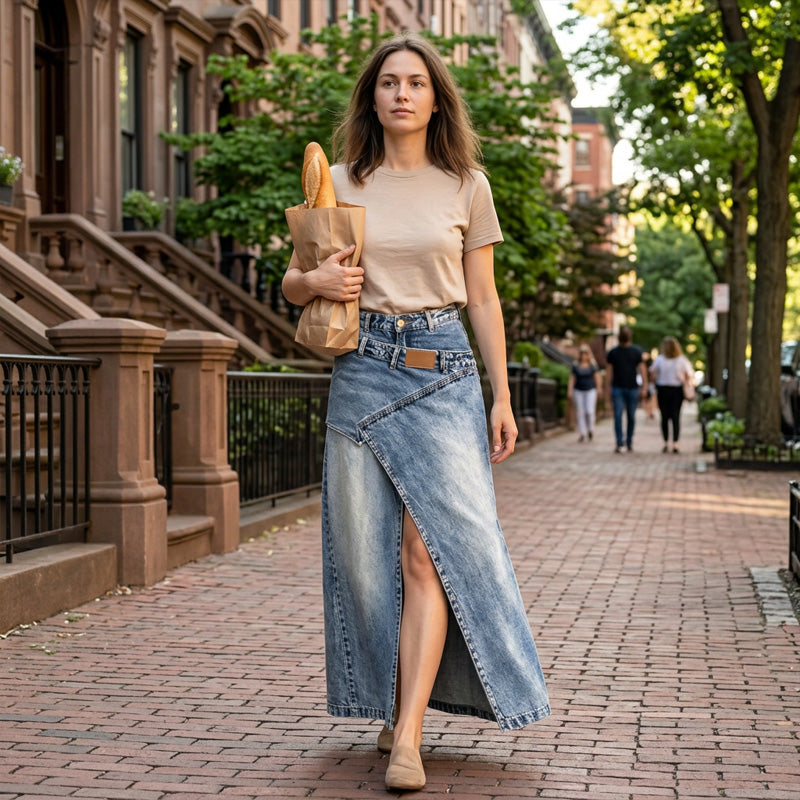 Iliza – Asymmetrischer, Gestufter Jeansrock Mit Schlitz