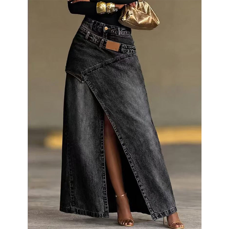 Iliza – Asymmetrischer, Gestufter Jeansrock Mit Schlitz